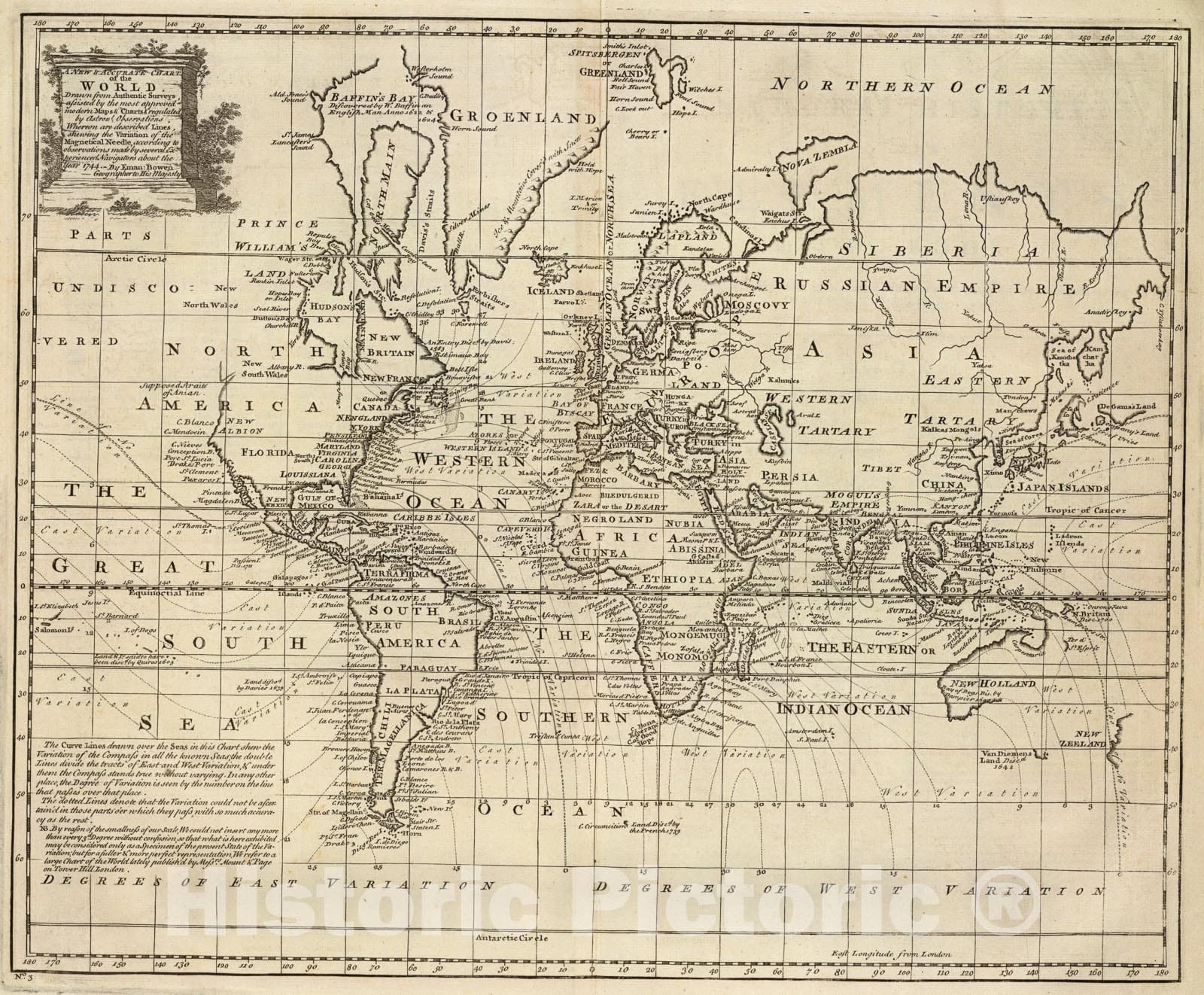 Historic Map : Chart of the World., 1747, Vintage Wall Art