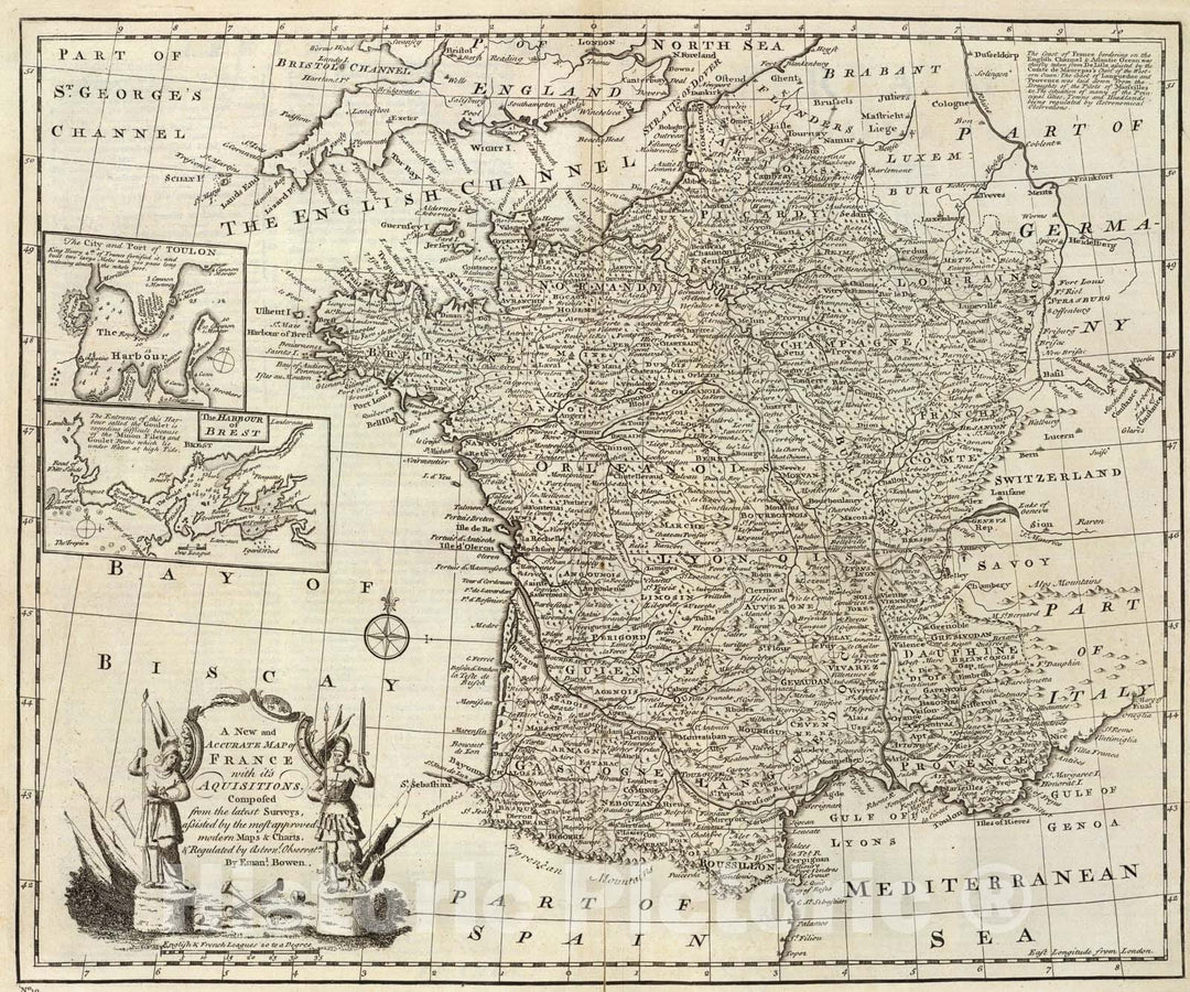 Historic Map : Map of France., 1747, Vintage Wall Art