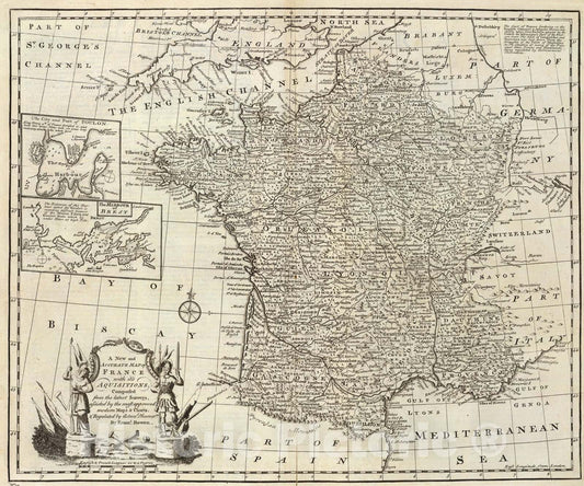 Historic Map : Map of France., 1747, Vintage Wall Art