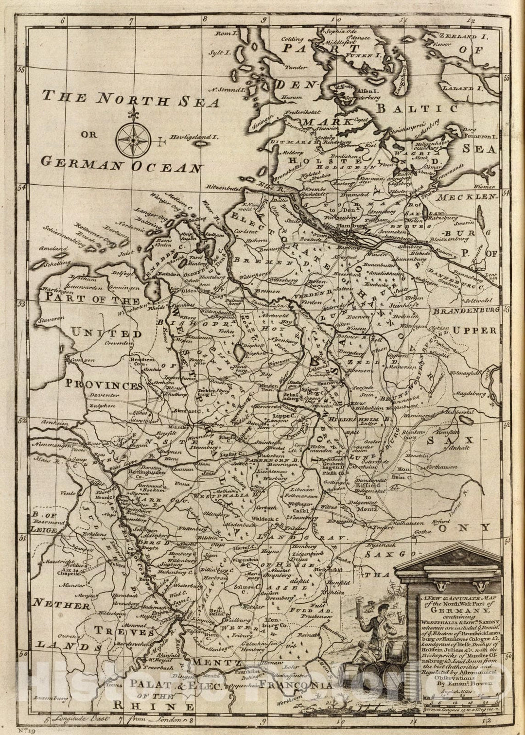 Historic Map : NW pt. of Germany., 1747, Vintage Wall Art