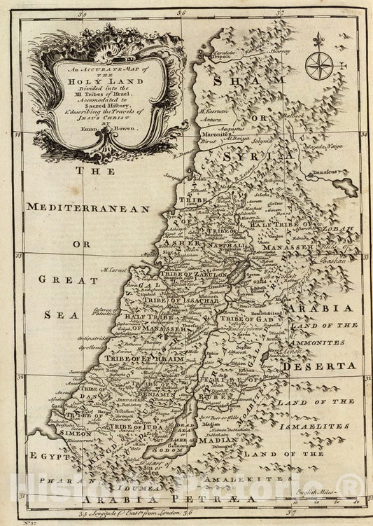 Historic Map : Holy Land, XII Tribes., 1747, Vintage Wall Art