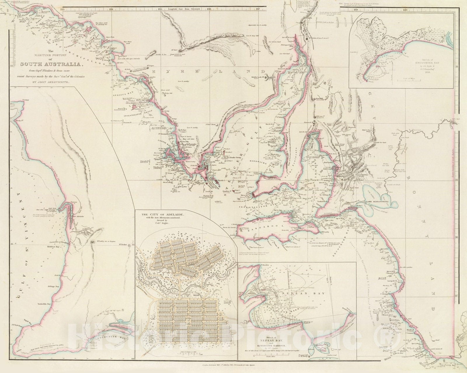 Historic Map : Maritime Portion of South Australia., 1844, Vintage Wall Art