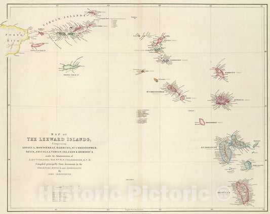 Historic Map : Map of The Leeward Islands., 1844, Vintage Wall Art