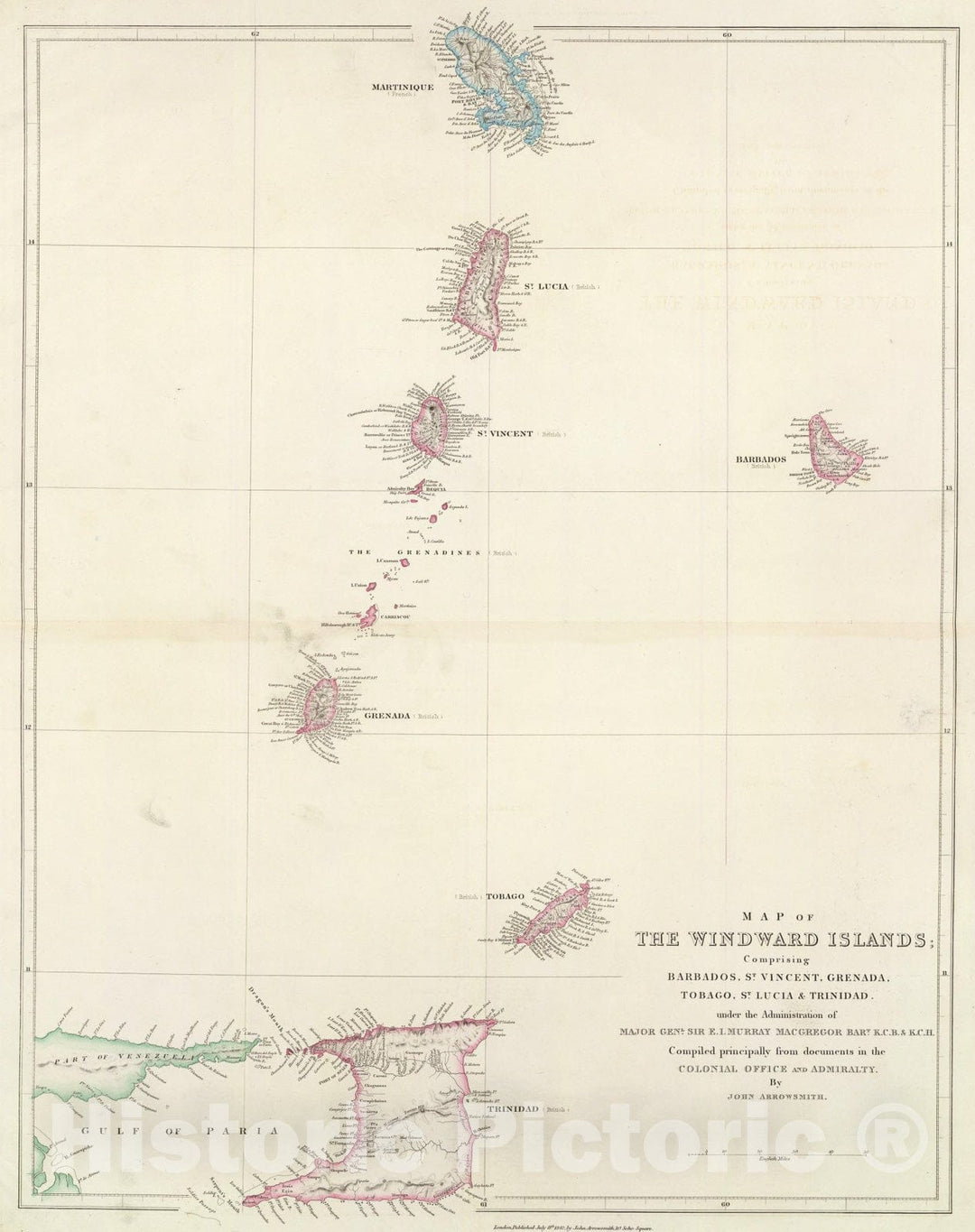 Historic Map : Map of the Windward Islands., 1844, Vintage Wall Art