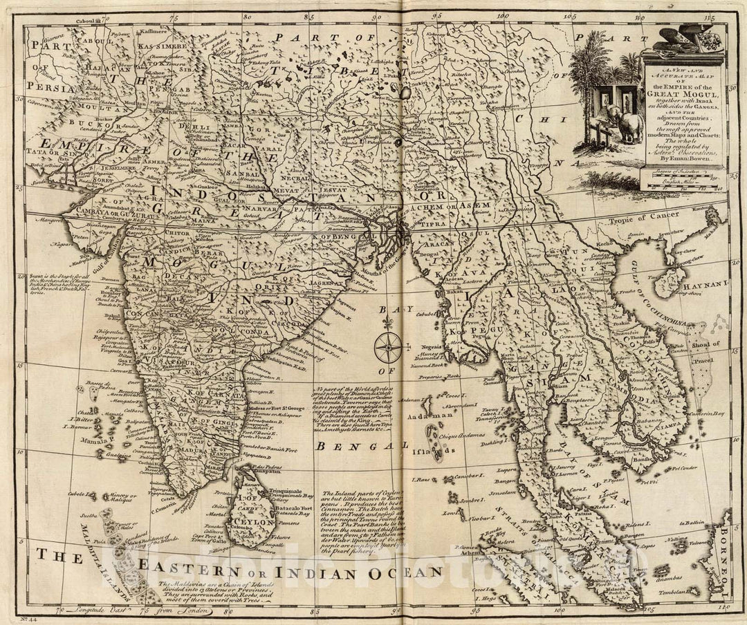 Historic Map : Mogul Empire, India., 1747, Vintage Wall Art