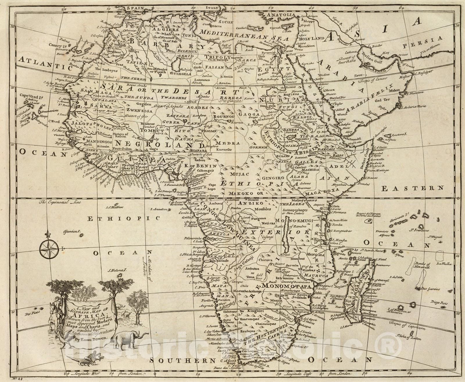 Africa - River Map, 1747 by Emanuel Bowen - Historical Map Print
