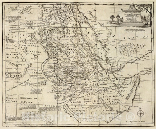 Historic Map : Nubia & Abissinia., 1747, Vintage Wall Art
