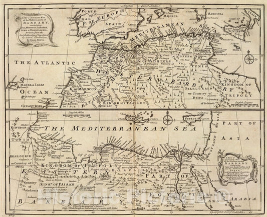 Historic Map : Parts of Barbary., 1747, Vintage Wall Art