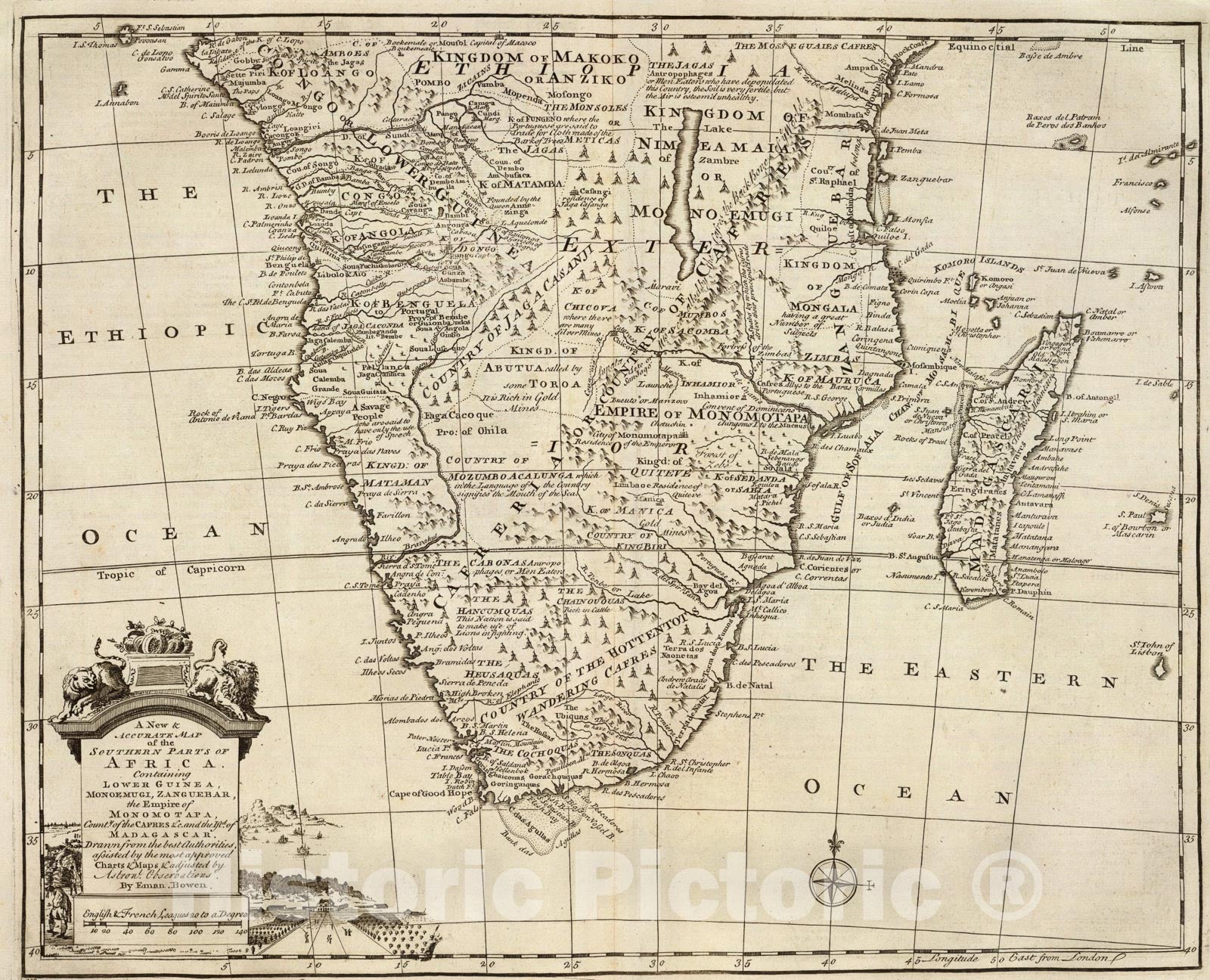 Southern Africa, Madagascar, and Guinea - River Map, 1747 - Historical Map Print