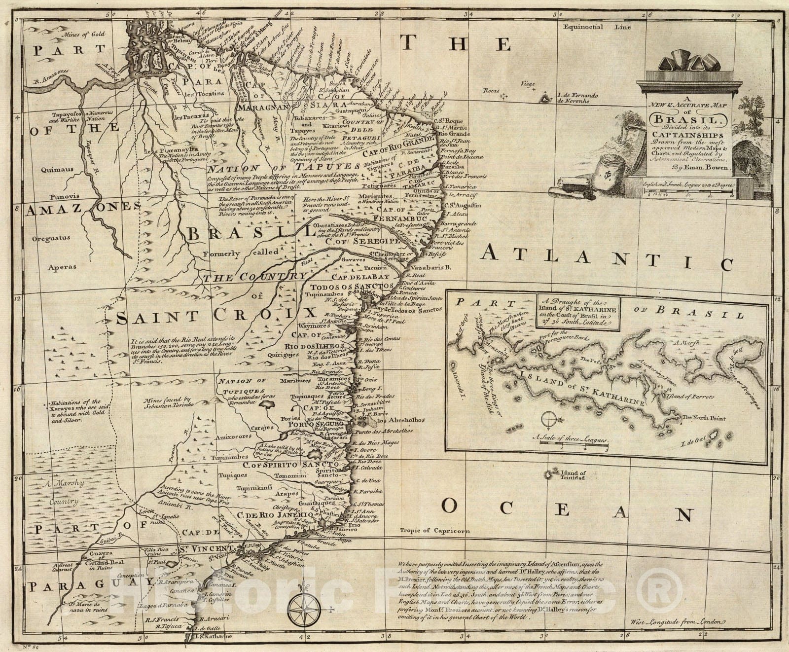 Historic Map : Brasil., 1747, Vintage Wall Art