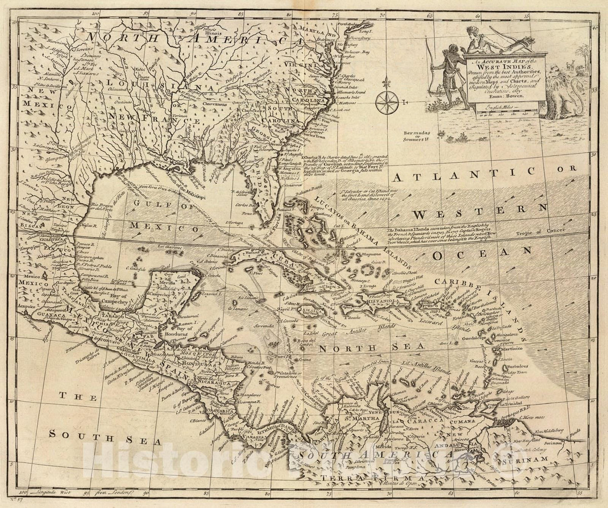 Historic Map : West Indies., 1747, Vintage Wall Art