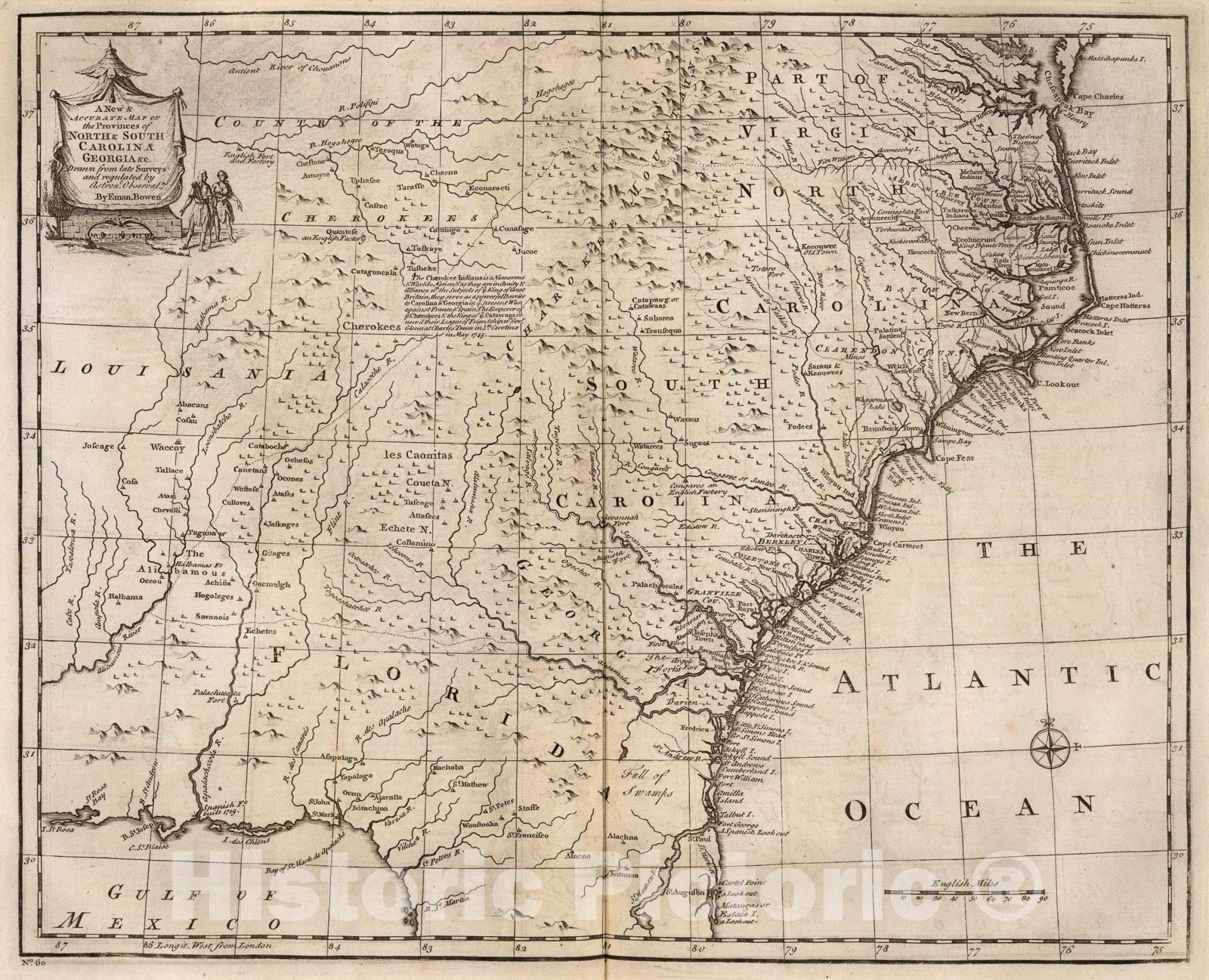 Historic Map : N. & S. Carolina, Georgia &c., 1747, Vintage Wall Art