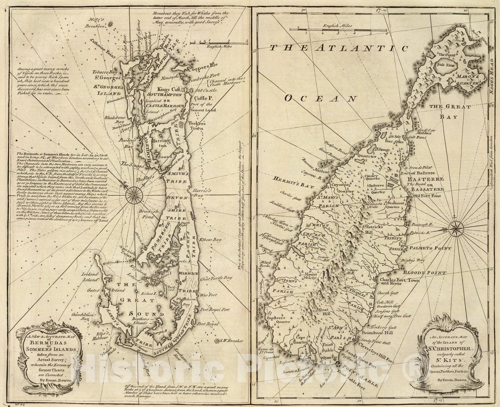 Historic Map : Bermudas, St. Kits, 1747, Vintage Wall Art
