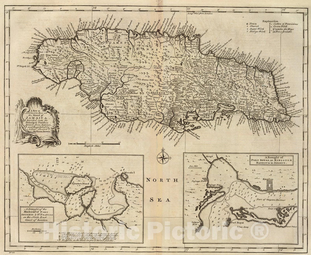 Historic Map : Jamaica., 1747, Vintage Wall Art