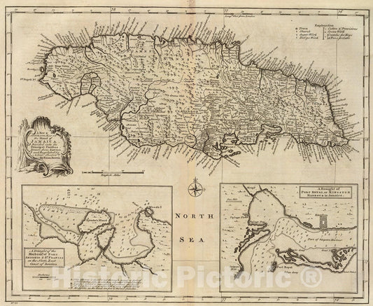 Historic Map : Jamaica., 1747, Vintage Wall Art