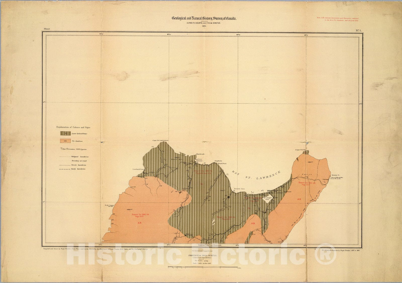 Historic Map : Province of Nova Scotia (Island of Cape Breton). Sheet no. 1., 1884, Vintage Wall Art