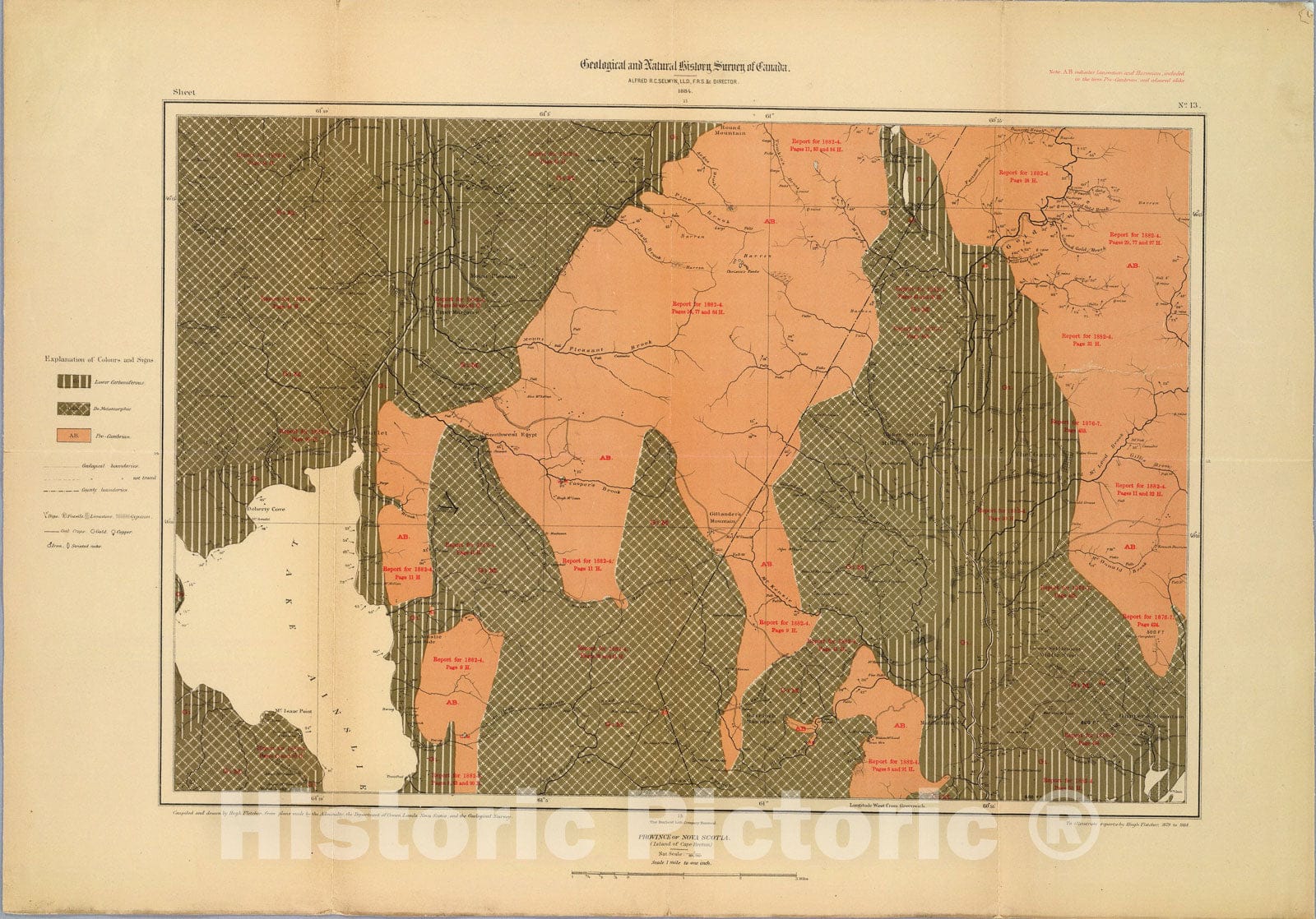 Historic Map : Province of Nova Scotia (Island of Cape Breton). Sheet no. 13., 1884, Vintage Wall Art
