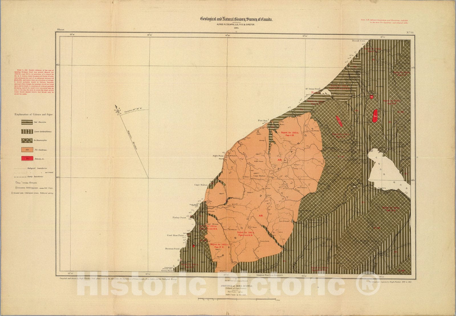 Historic Map : Province of Nova Scotia (Island of Cape Breton). Sheet no. 14., 1884, Vintage Wall Art