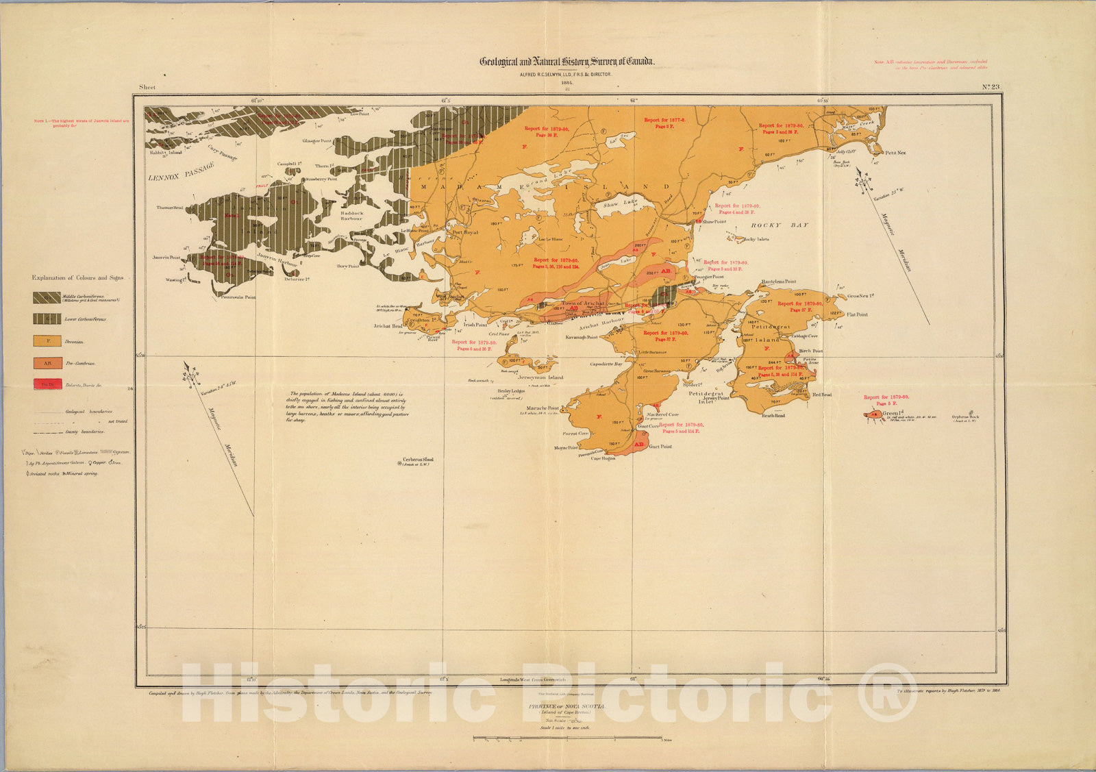 Historic Map : Province of Nova Scotia (Island of Cape Breton). Sheet no. 23., 1884, Vintage Wall Art