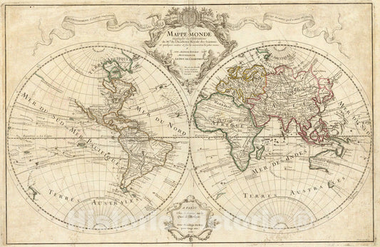 Historic Map : Mappe-monde., 1700, Vintage Wall Art