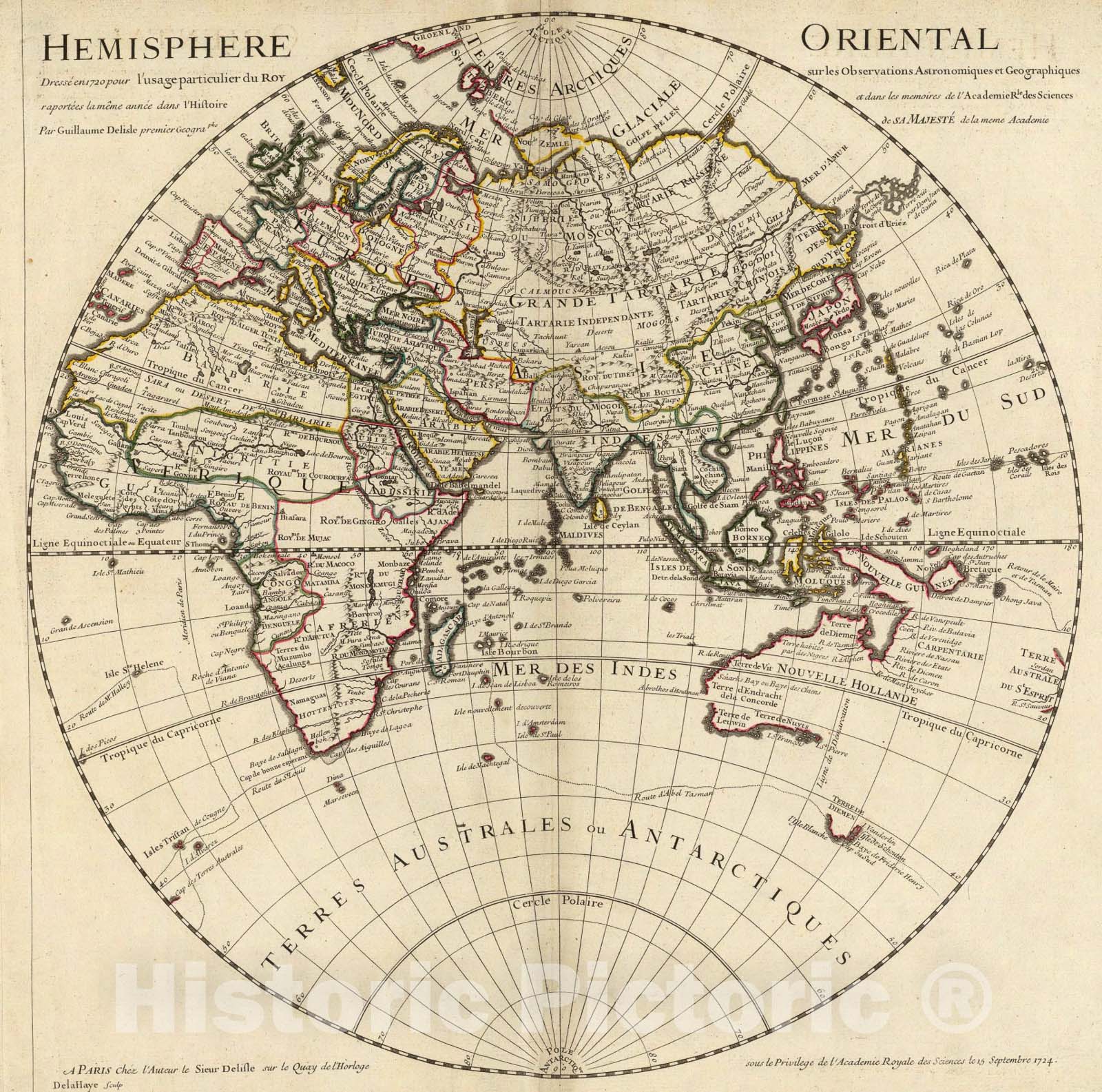 Historic Map : Hemisphere Oriental., 1724, Vintage Wall Art