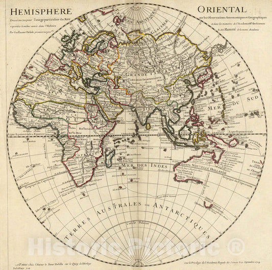 Historic Map : Hemisphere Oriental., 1724, Vintage Wall Art