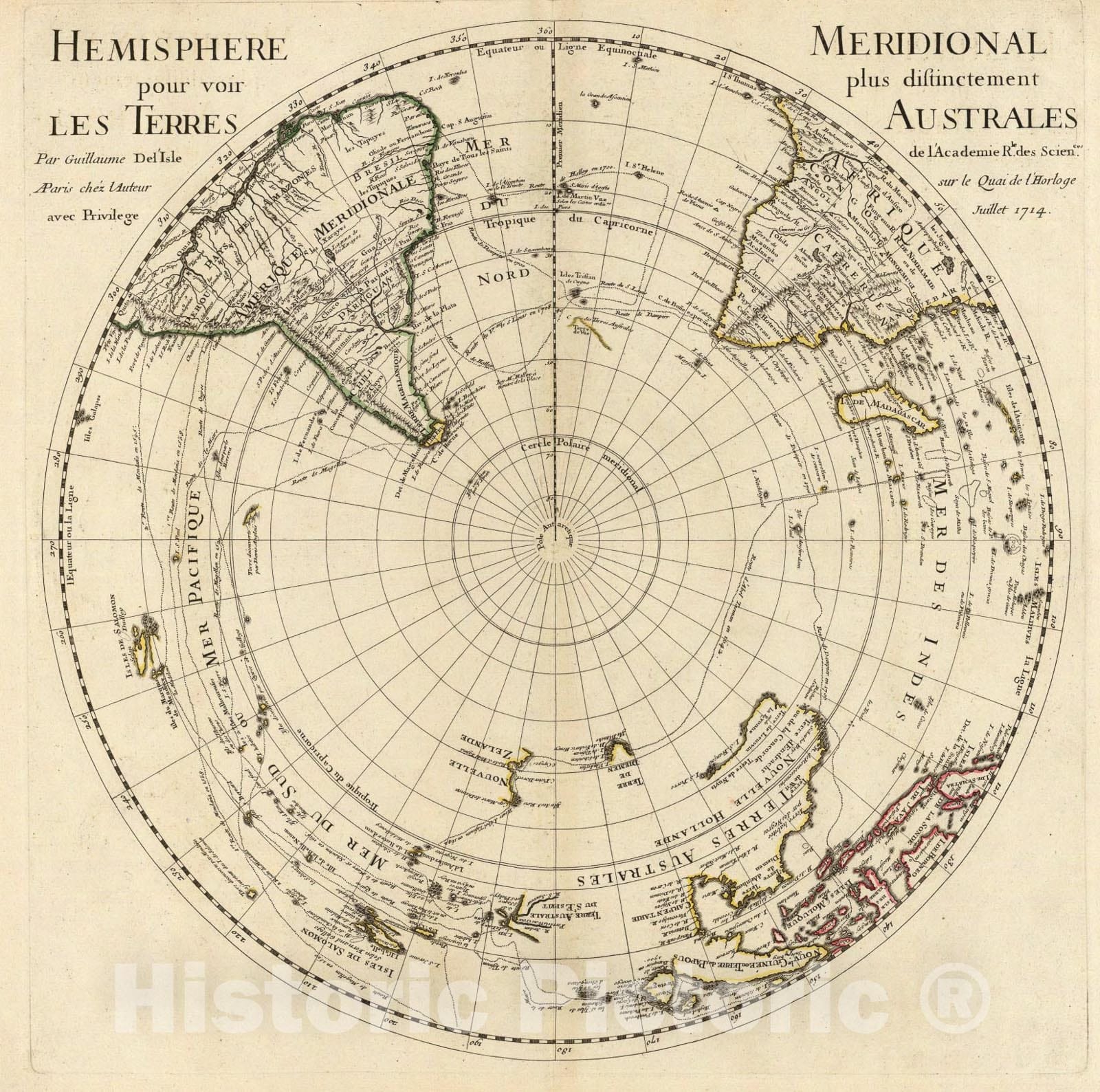 Historic Map : Hemisphere Meridional., 1714, Vintage Wall Art