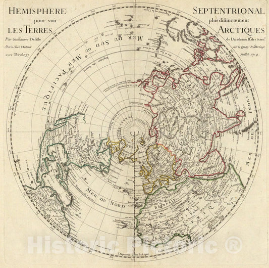 Historic Map : Hemisphere Septentrional., 1714, Vintage Wall Art