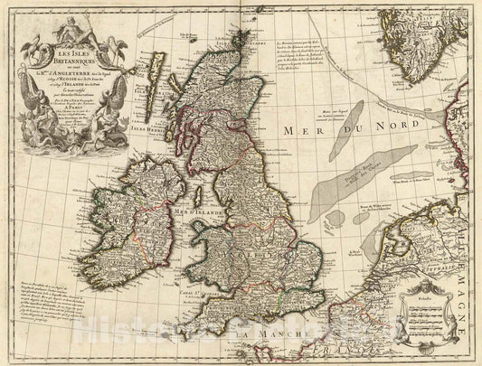 Historic Map : Isles Britanniques ou sont le Rme. d'Angleterre., 1702, Vintage Wall Art