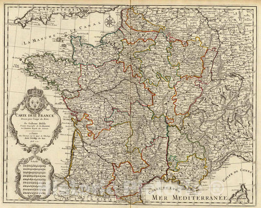 Historic Map : Carte de France., 1721, Vintage Wall Art