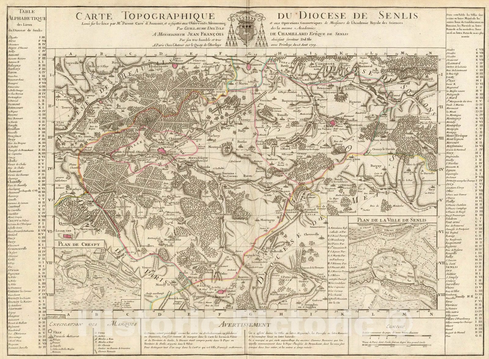 Historic Map : Diocese de Senlis., 1709, Vintage Wall Art