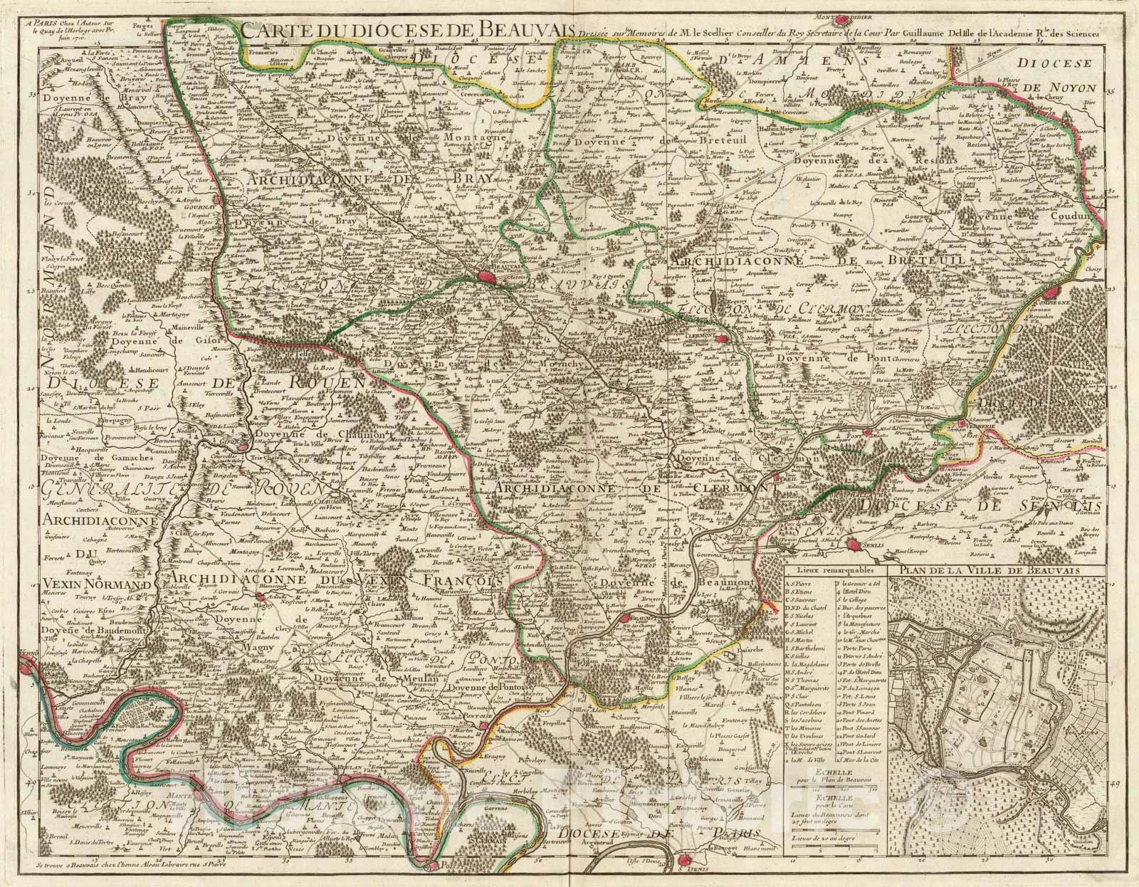 Historic Map : Diocese de Beauvais., 1710, Vintage Wall Art