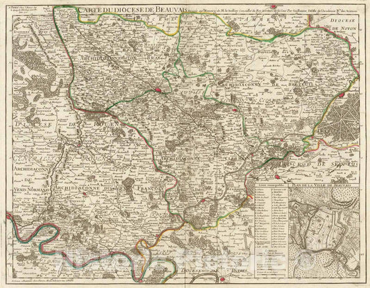 Historic Map : Diocese de Beauvais., 1710, Vintage Wall Art