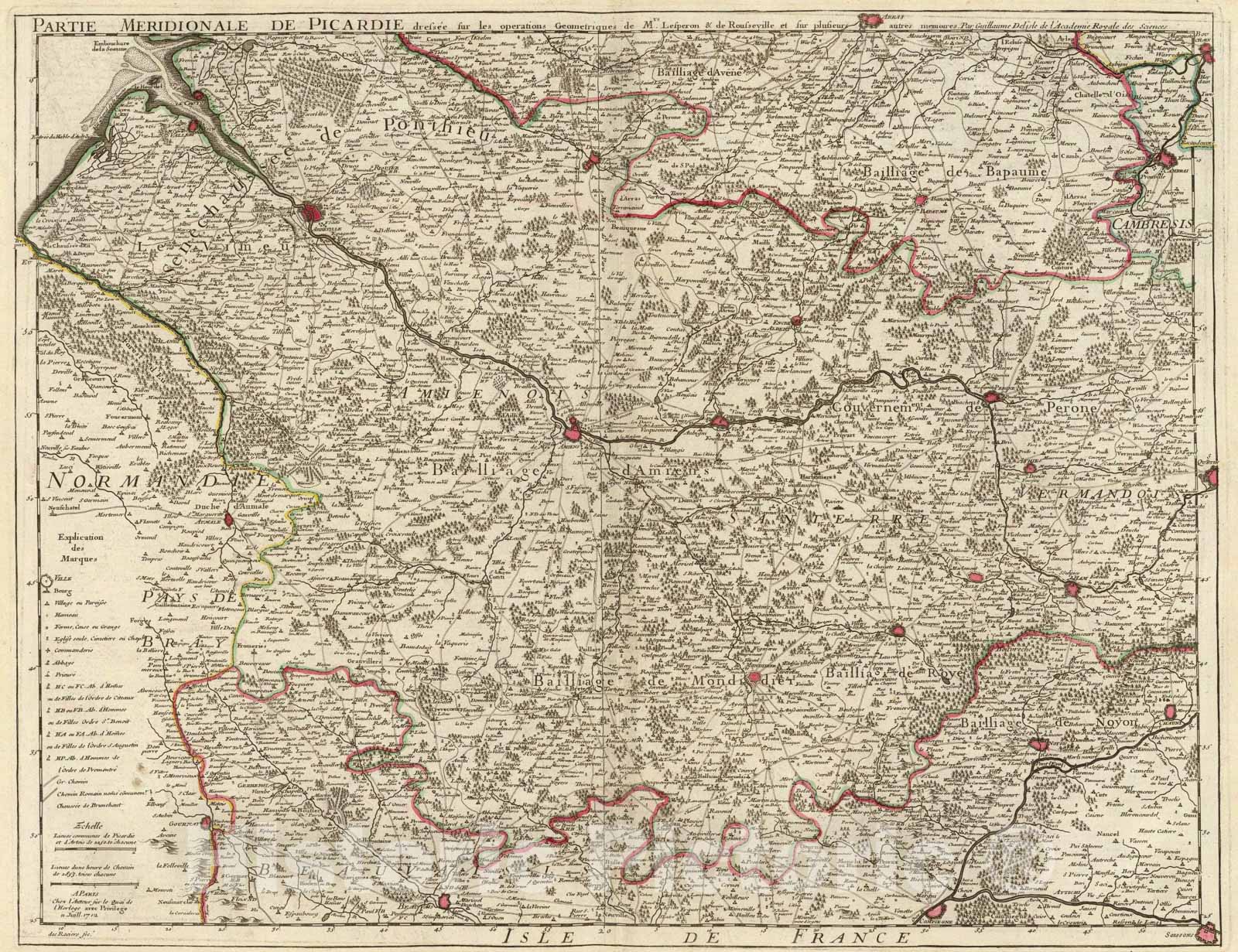 Historic Map : Picardie meridionale., 1712, Vintage Wall Art