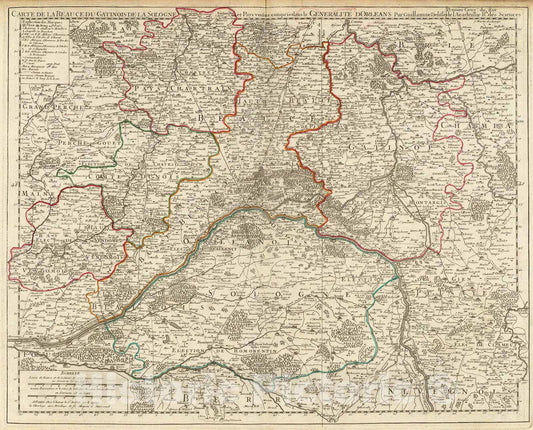 Historic Map : Beauce du Gatinois, Sologne., 1718, Vintage Wall Art