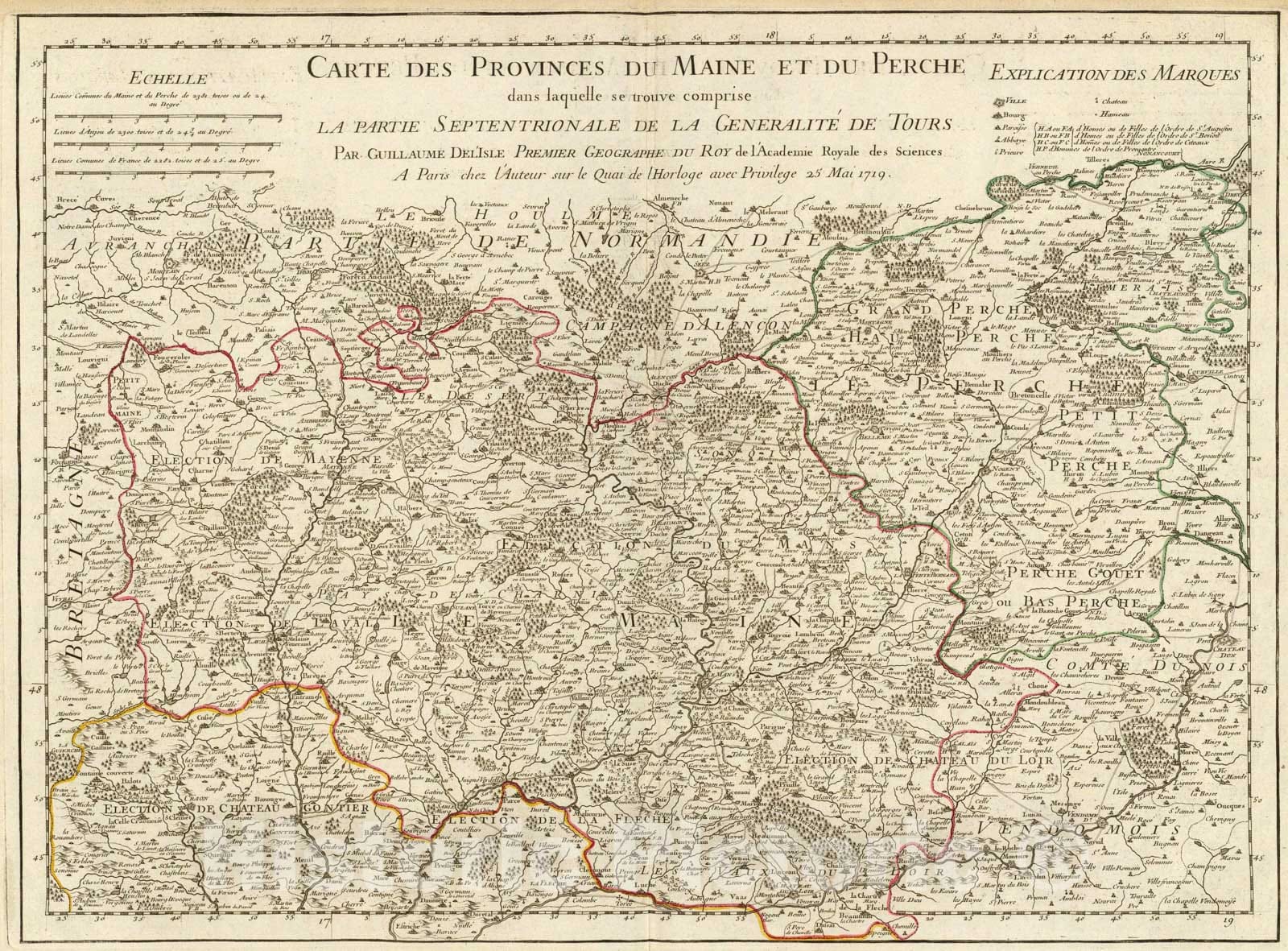 Historic Map : Maine, Perche., 1719, Vintage Wall Art