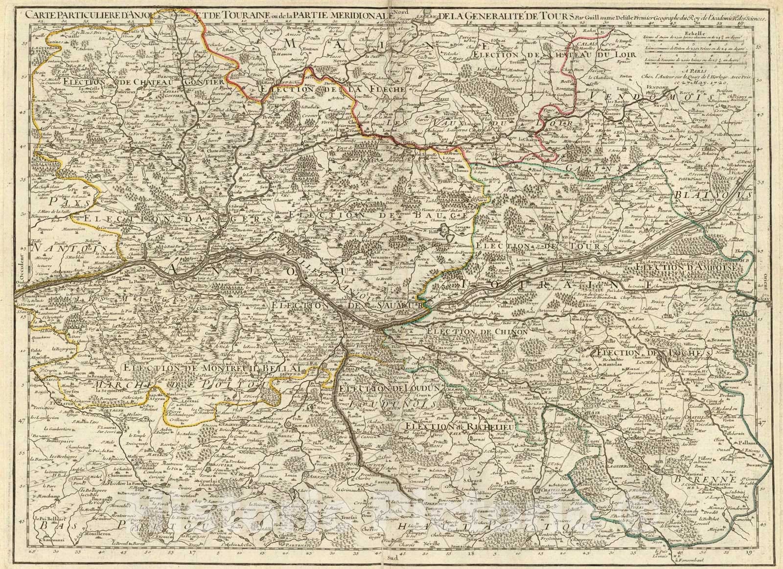 Historic Map : Anjou, Touraine., 1720, Vintage Wall Art