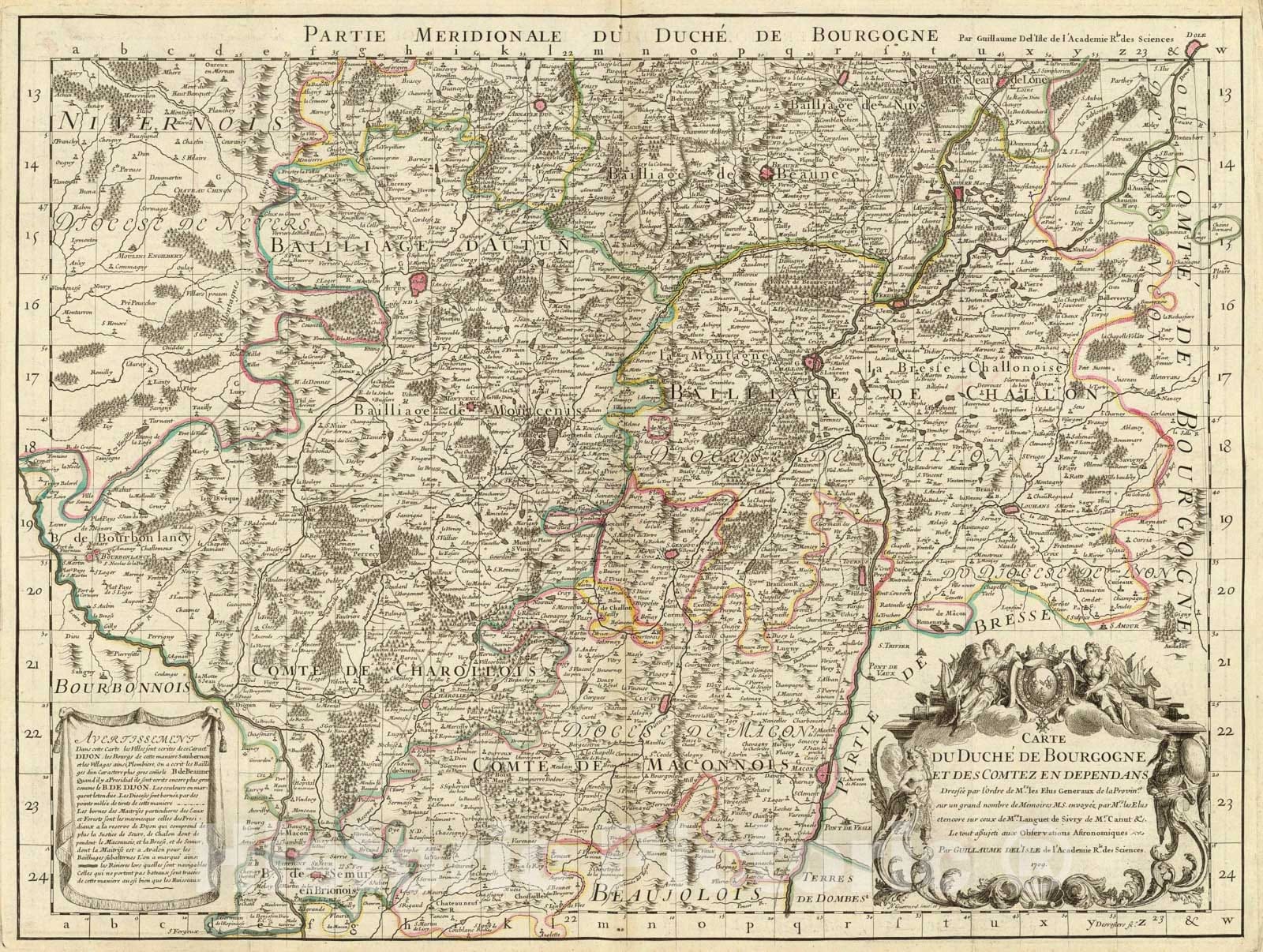 Historic Map : Bourgogne meridionale., 1709, Vintage Wall Art