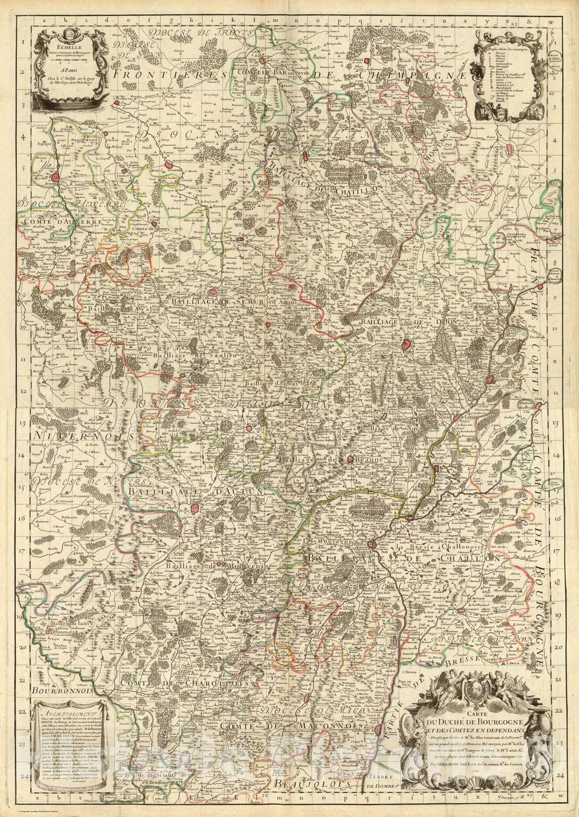 Historic Map : Composite: Bourgogne., 1709, Vintage Wall Art