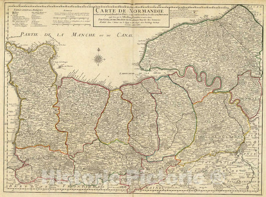 Historic Map : Normandie., 1716, Vintage Wall Art