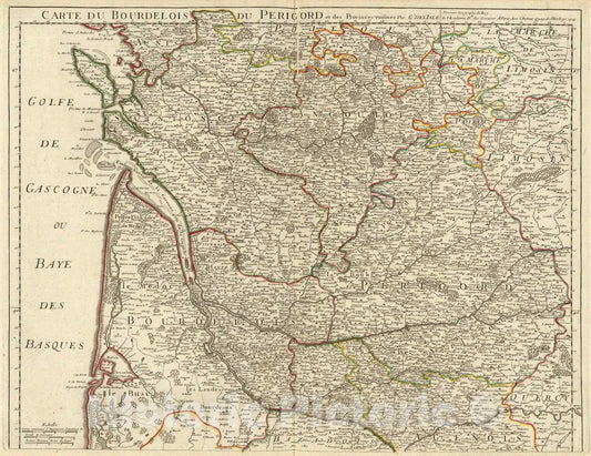 Historic Map : Bourdelois du Perigord., 1714, Vintage Wall Art