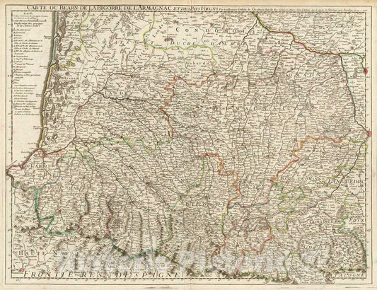 Historic Map : Bearn, Bigorre, Armagnac., 1712, Vintage Wall Art