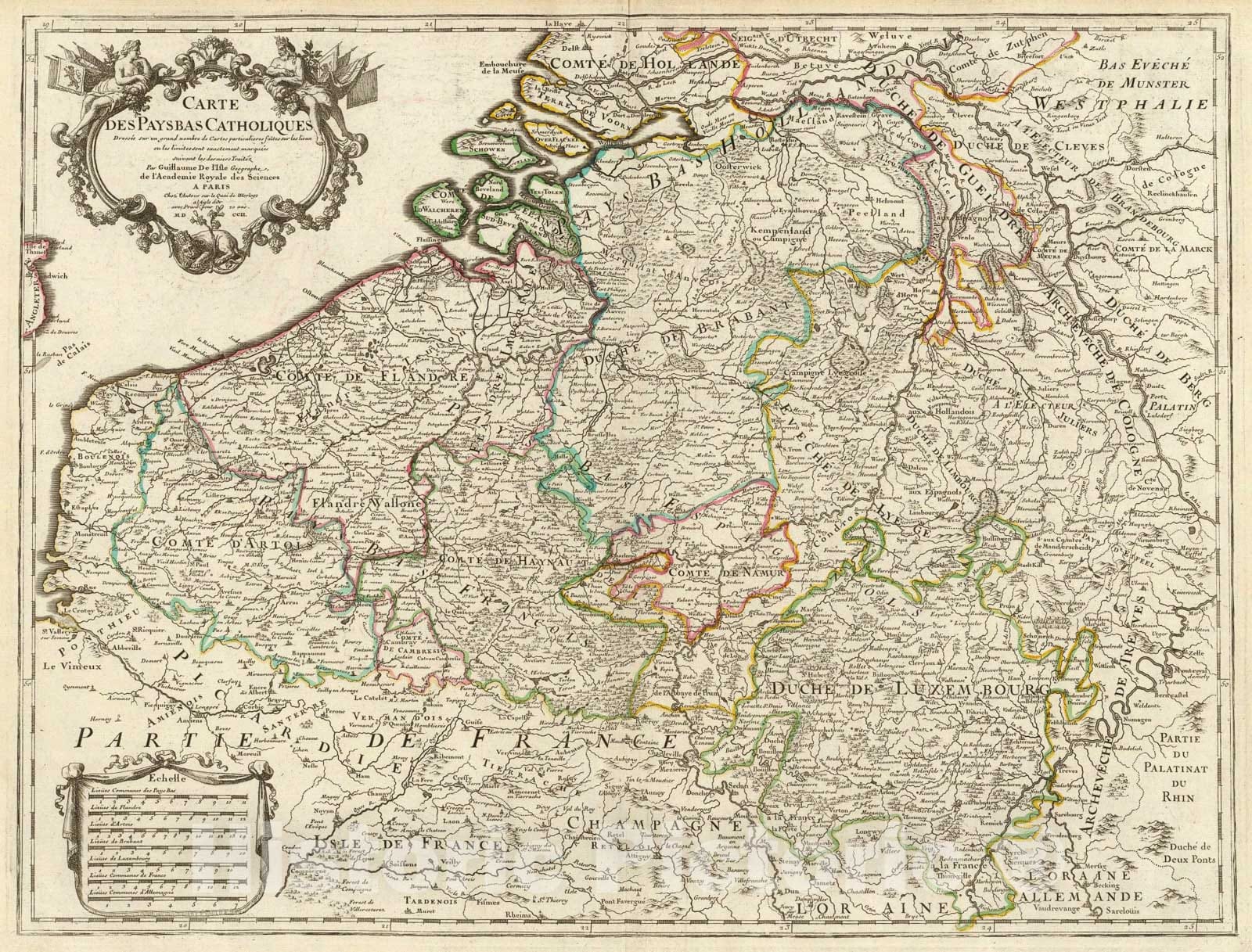Historic Map : Pays Bas Catholoques., 1702, Vintage Wall Art