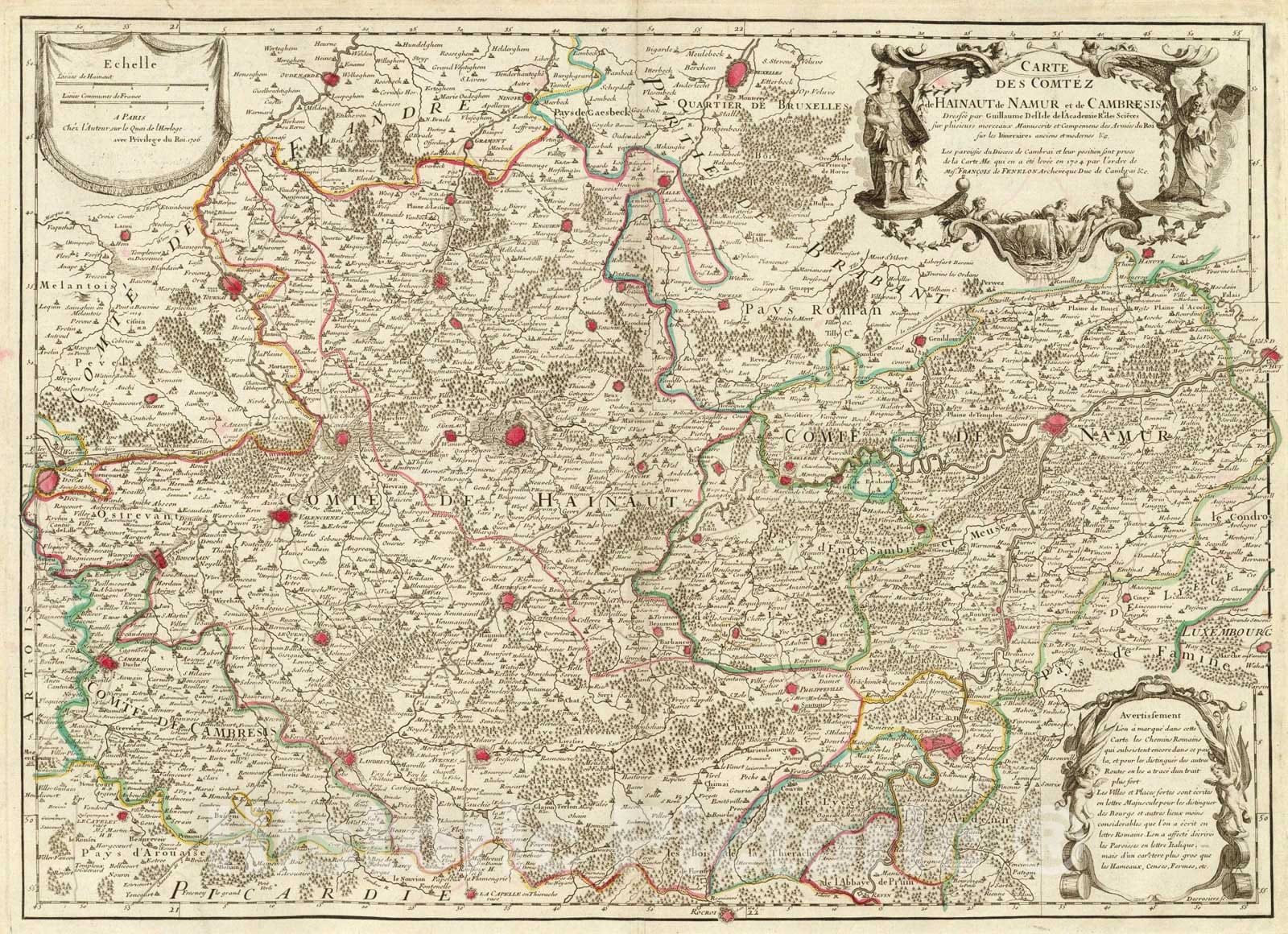 Historic Map : Hainaut, Namur, Cambresis., 1706, Vintage Wall Art