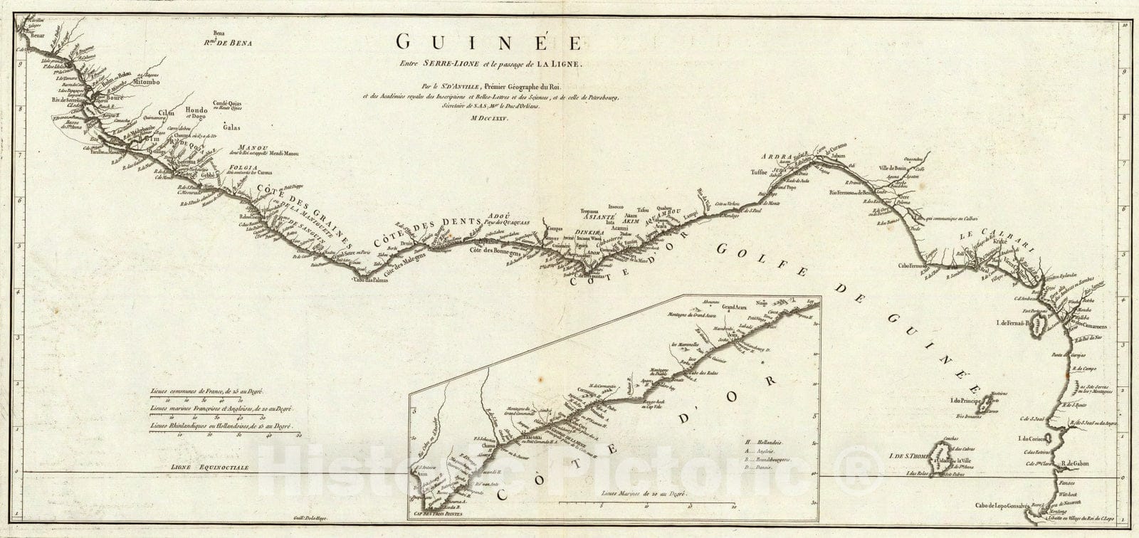 Historic Map : Guinee, entre Serre-Lione et le passage de La Ligne., 1775, Vintage Wall Art