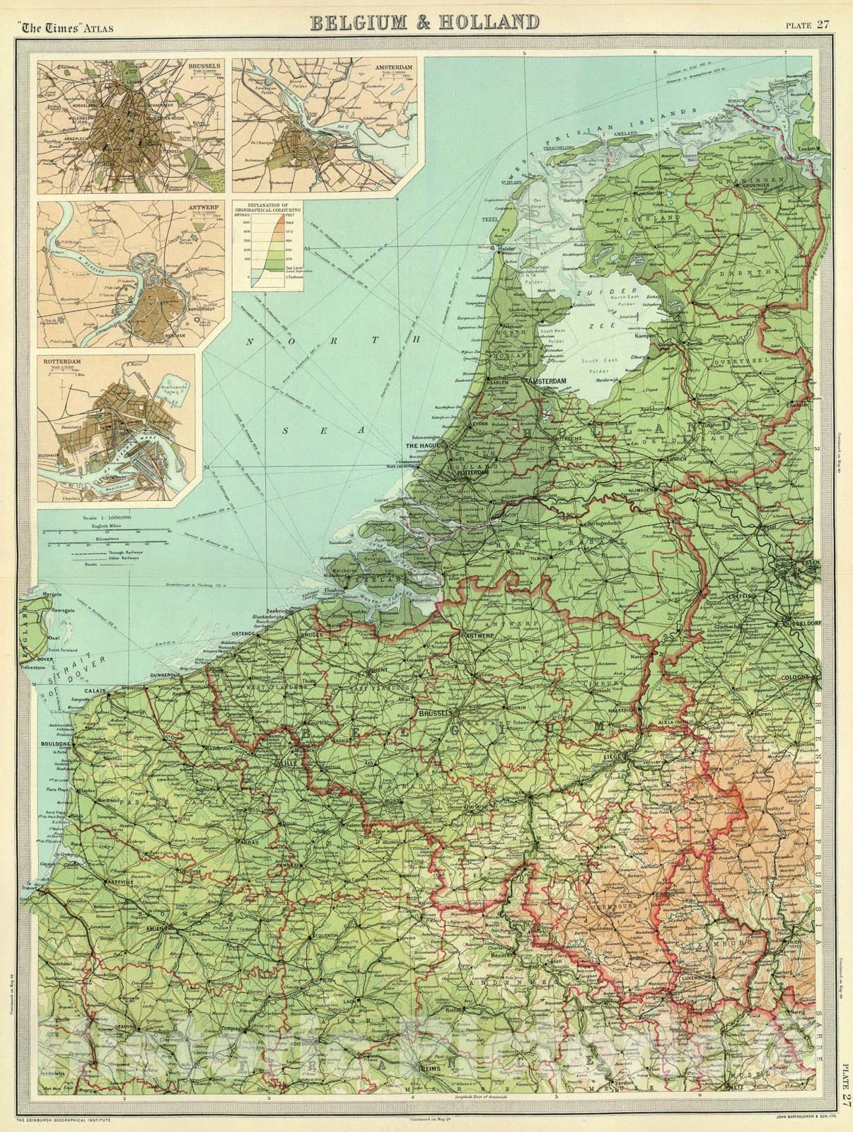 Historic Map : Belgium & Holland., 1922, Vintage Wall Art