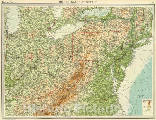Historic Map : North-eastern states., 1922, Vintage Wall Art