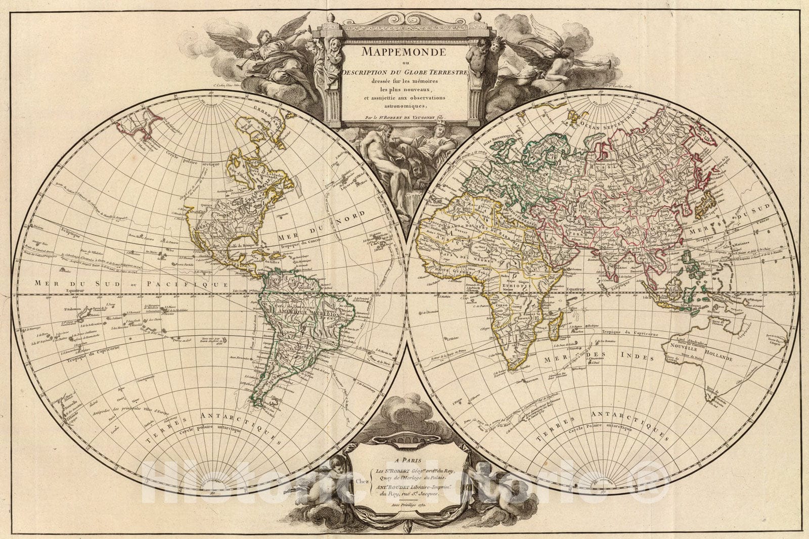 Historic Map : Mappemonde., 1752, Vintage Wall Art