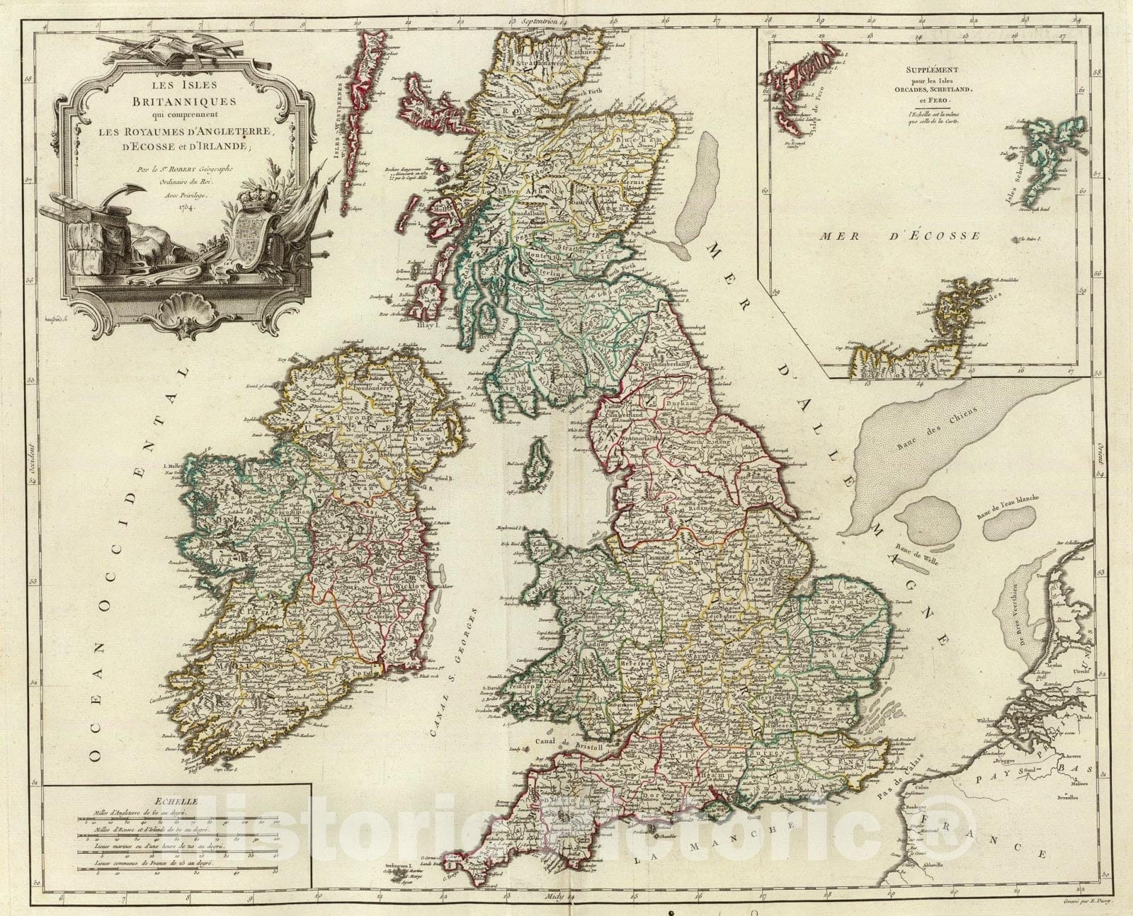 Historic Map : Isles Britanniques., 1754, Vintage Wall Art