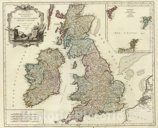 Historic Map : Isles Britanniques., 1754, Vintage Wall Art